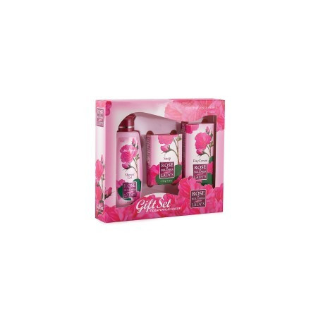 DÁRKOVÝ SET ROSE OF BULGARIA obsahuje sprchový gel Rose 100ml, přírodní mýdlo Rose 50g a denní krém ROSE 30ml